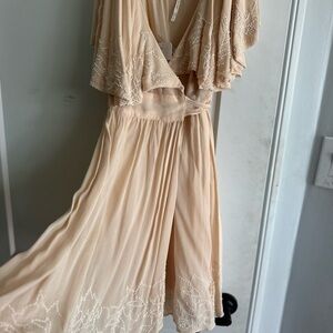 Free People Cream Embroidered Wrap Dress